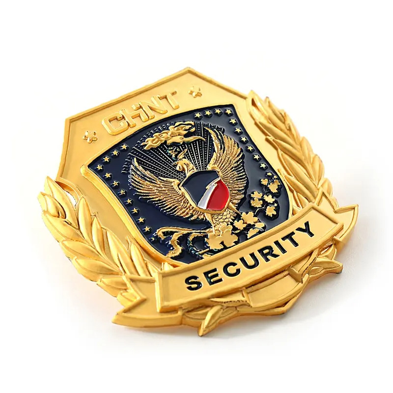 カスタムエナメルロゴ3Dゴールドメタルバッジカーブドスクリュー+ナットセキュリティオフィサー警察バッジ