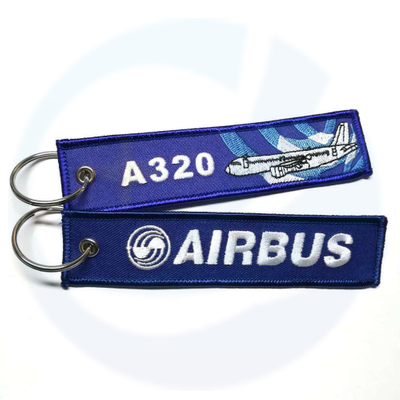 カスタムエアバスキーリングA320刺繍キーチェーンキータグポリエステル刺繍キーチェーン