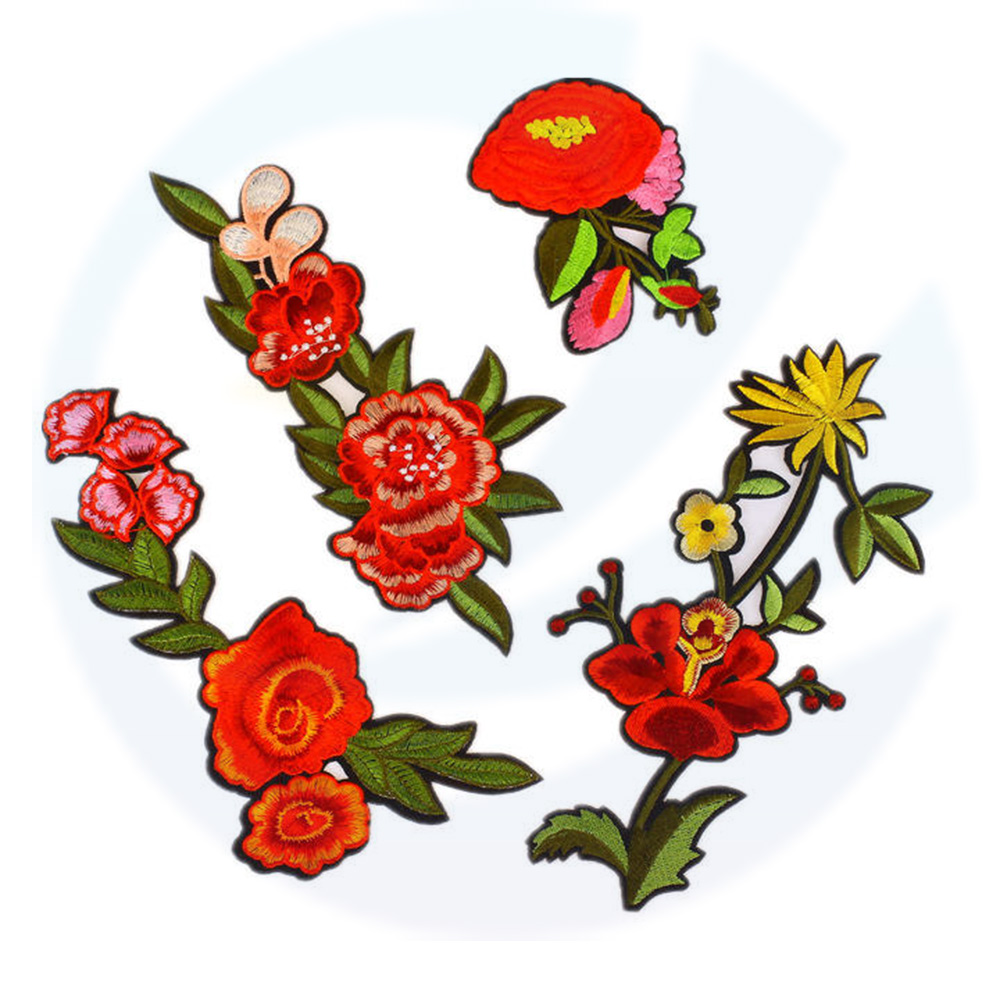 卸売りのカスタム刺繍の花のパッチローズアイアンパッチの花のアップリケ衣類パッチ